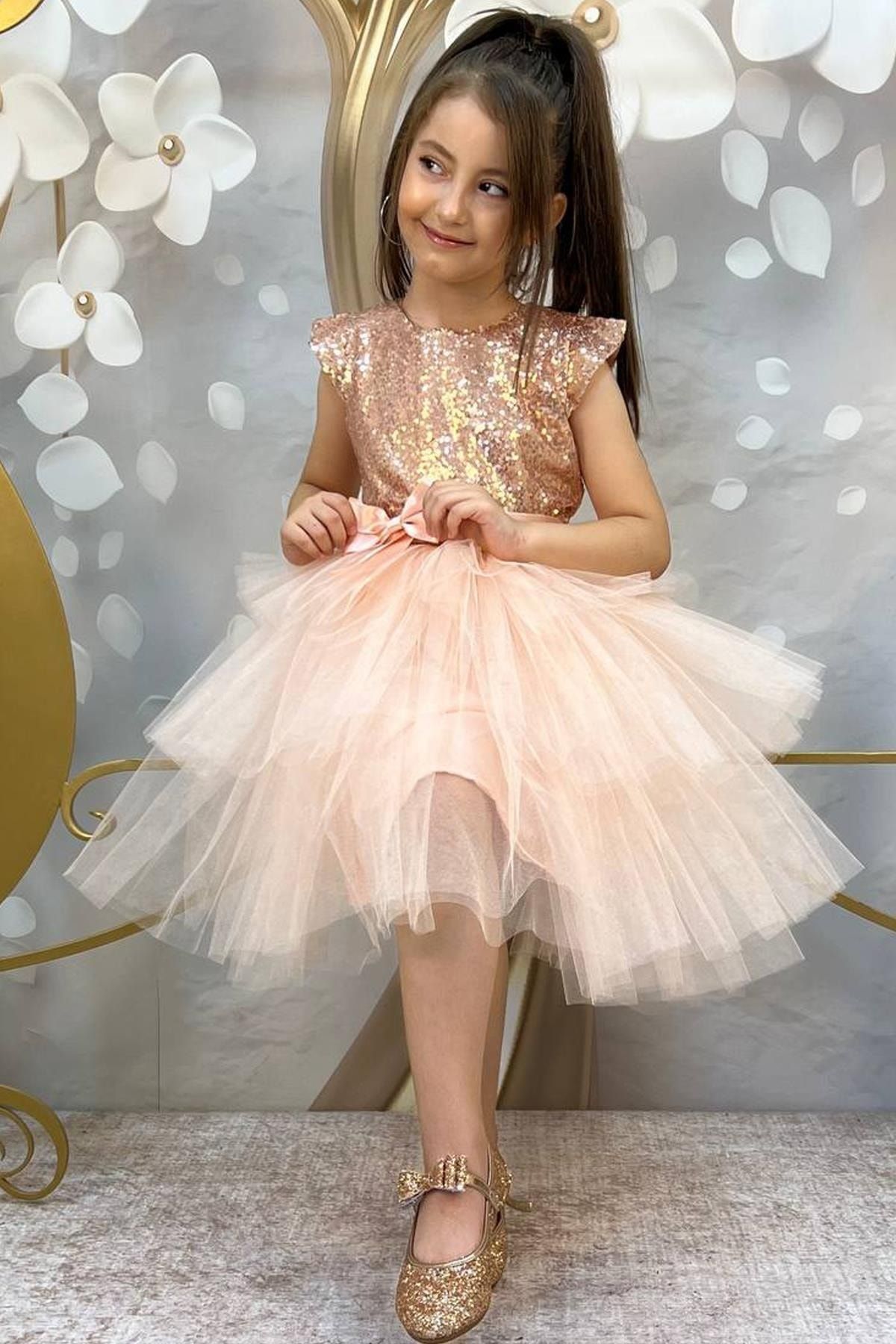 Salmon flower sale girl dresses
