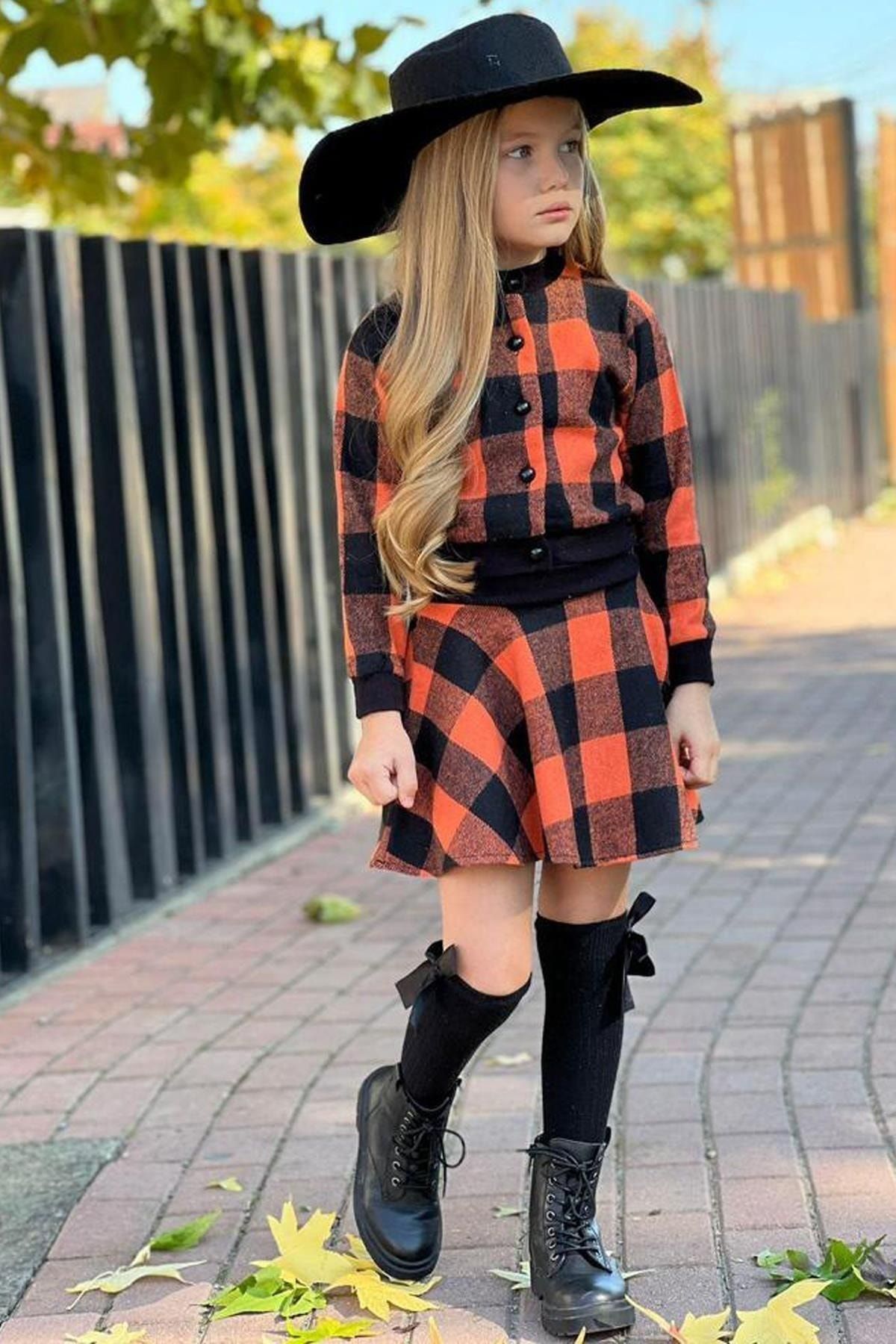 Patterned orange skirt hot sale