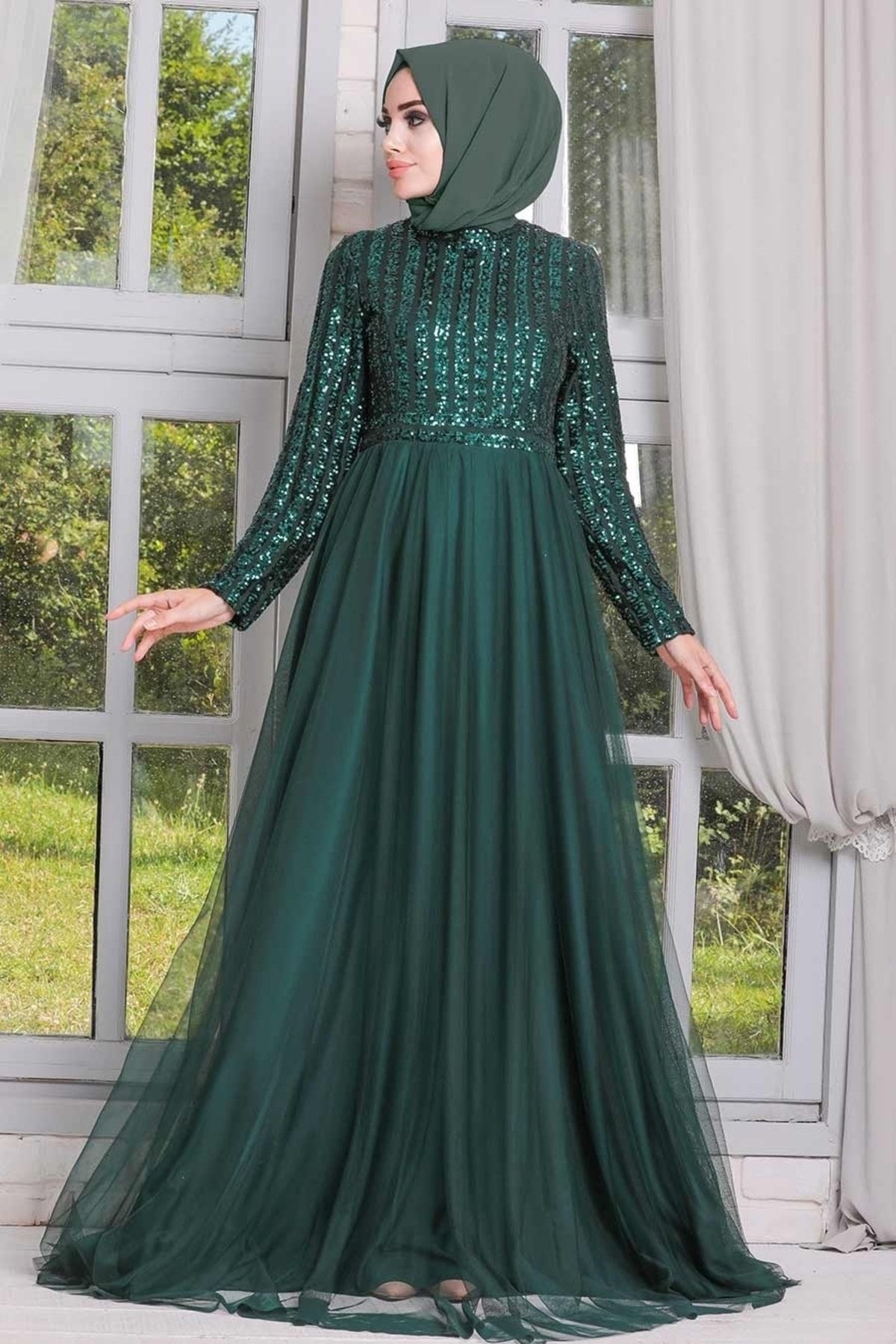 Neva Style Evening Dress Green 155 Trendyol