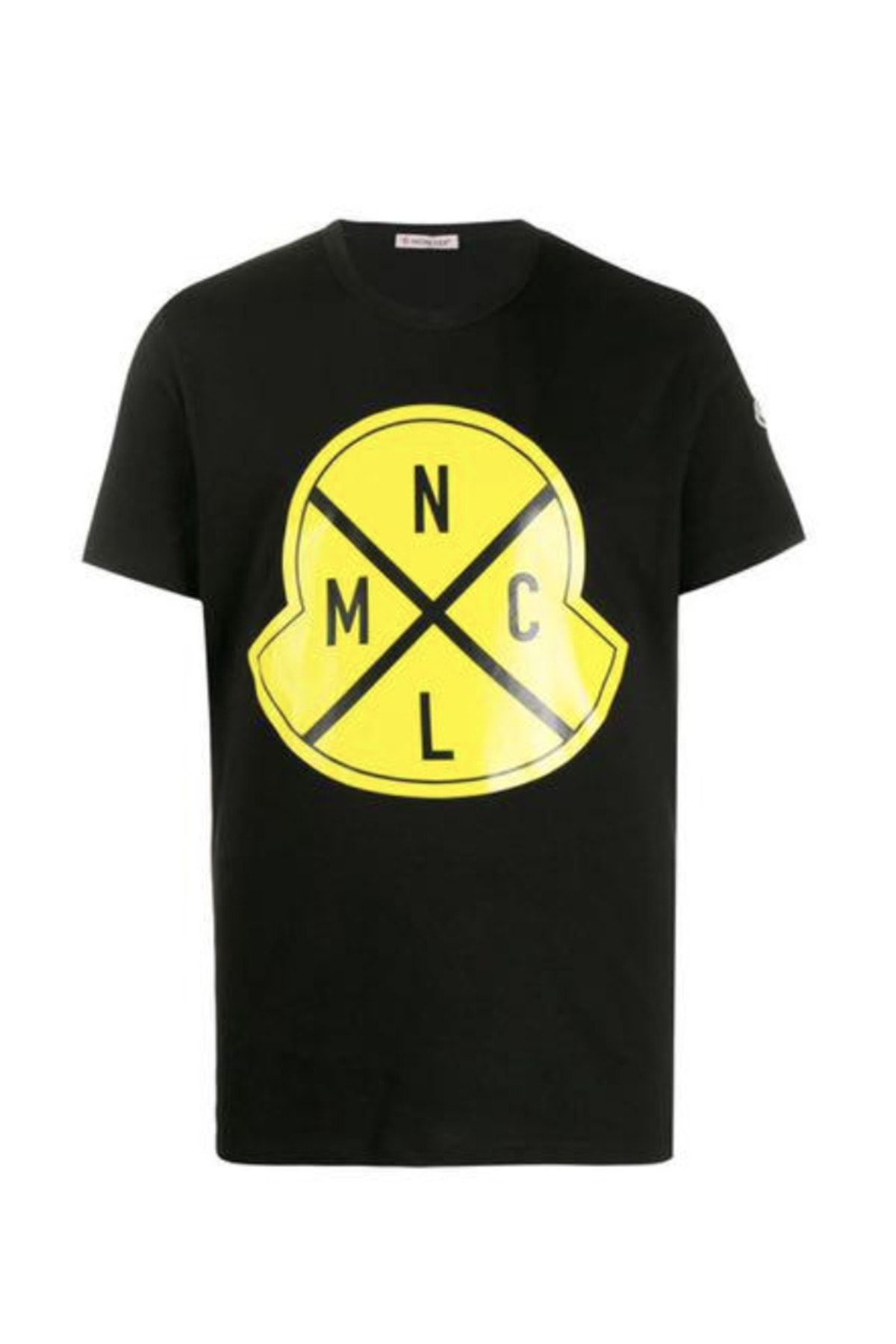 Moncler Yellow Logo Printed Black T shirt Trendyol