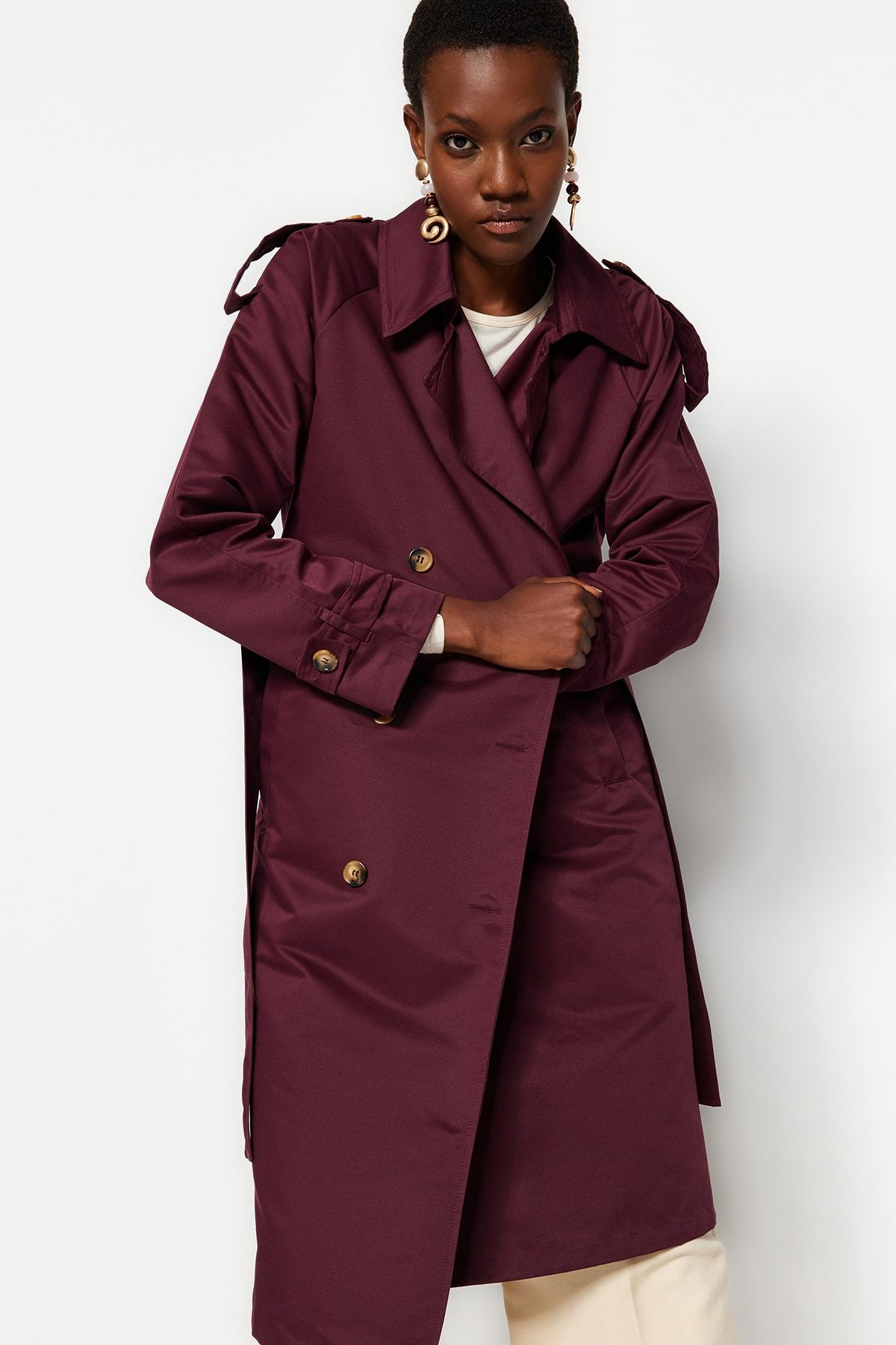 Burgundy long coat womens hot sale