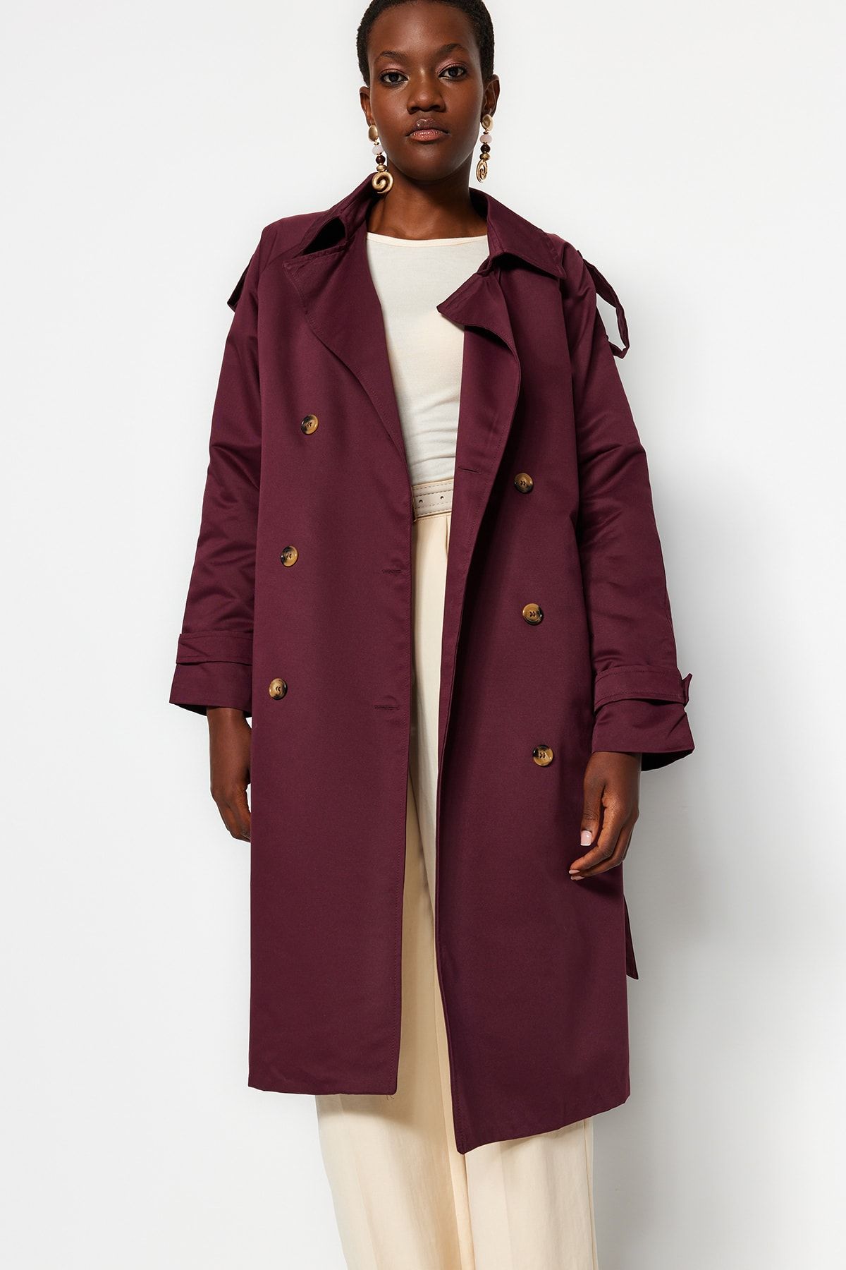Burgundy coat sales with hood
