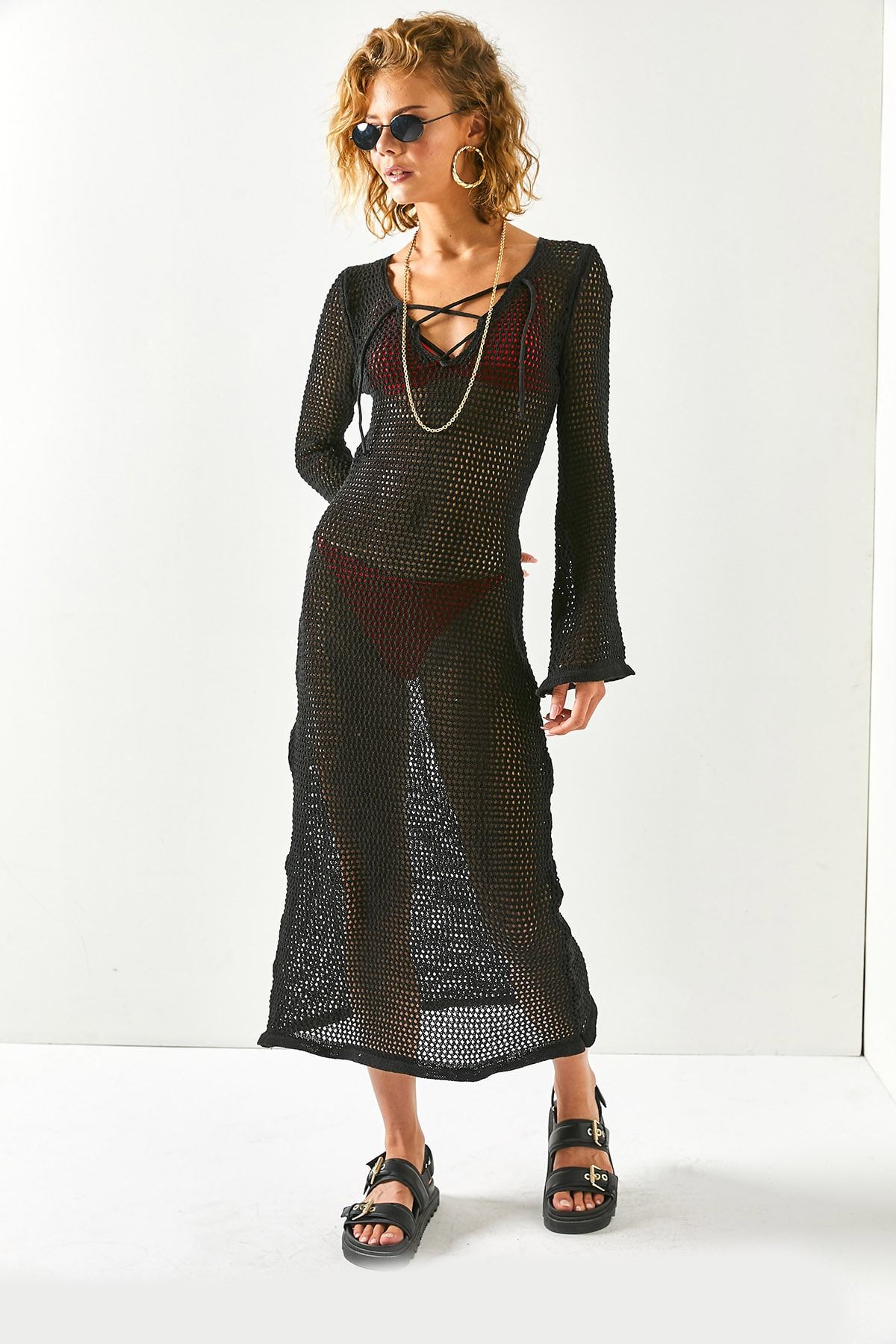 Black lace beach dress clearance