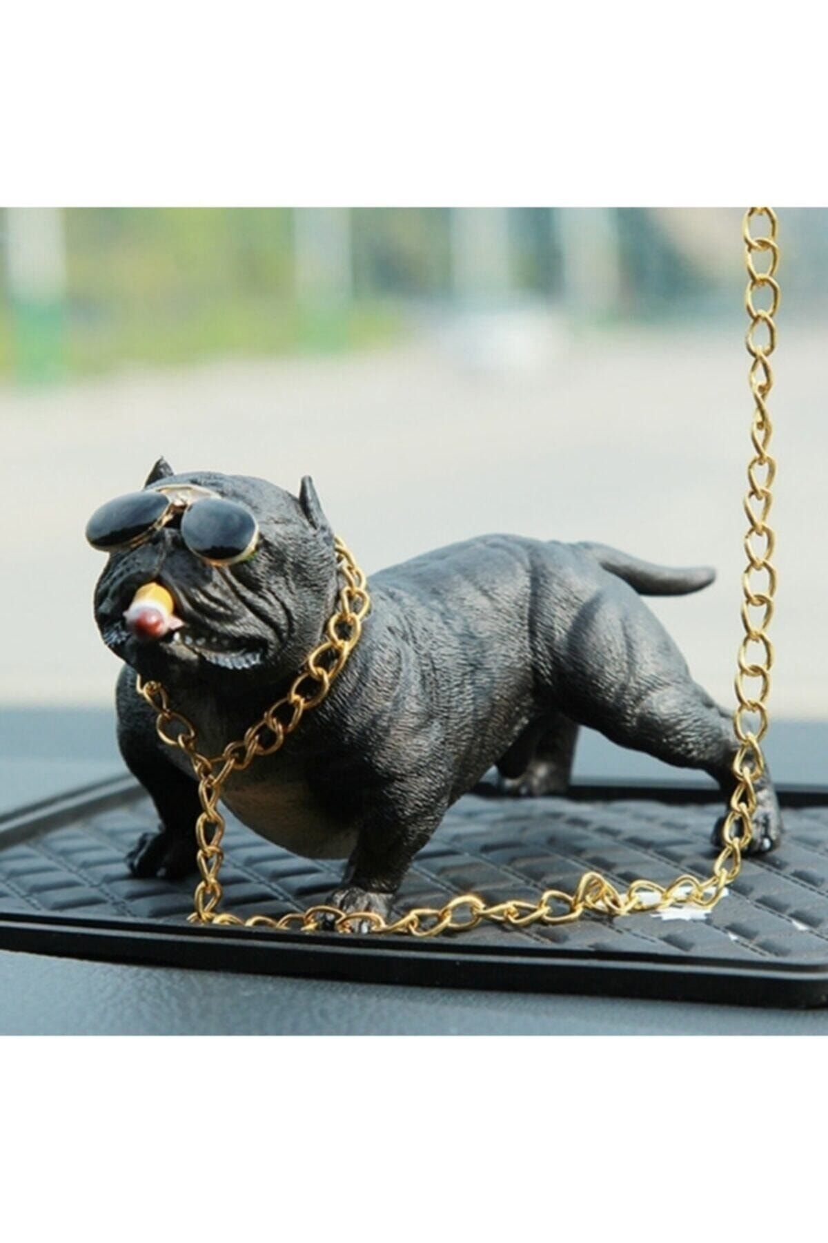 Sahlan Pitbull Figurine Chained Dog Black Glove Box Interior Car