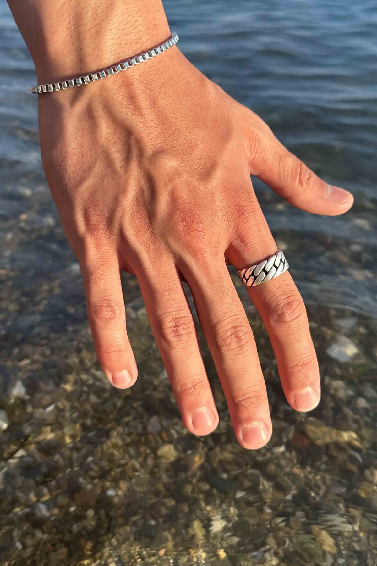 TREND COLLECT ON Silver Plated Chain Ring Model Adjustable Men s