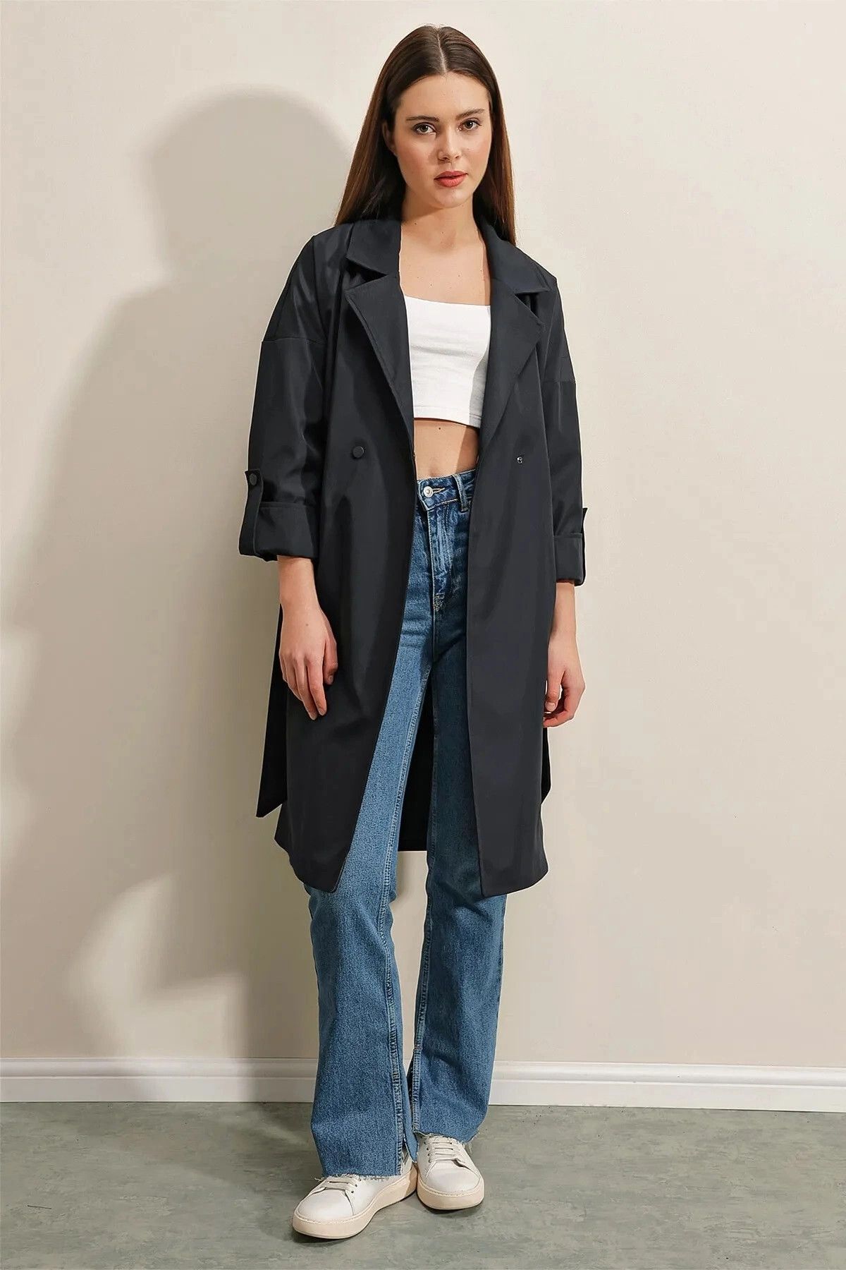 Navy short shop trench coat