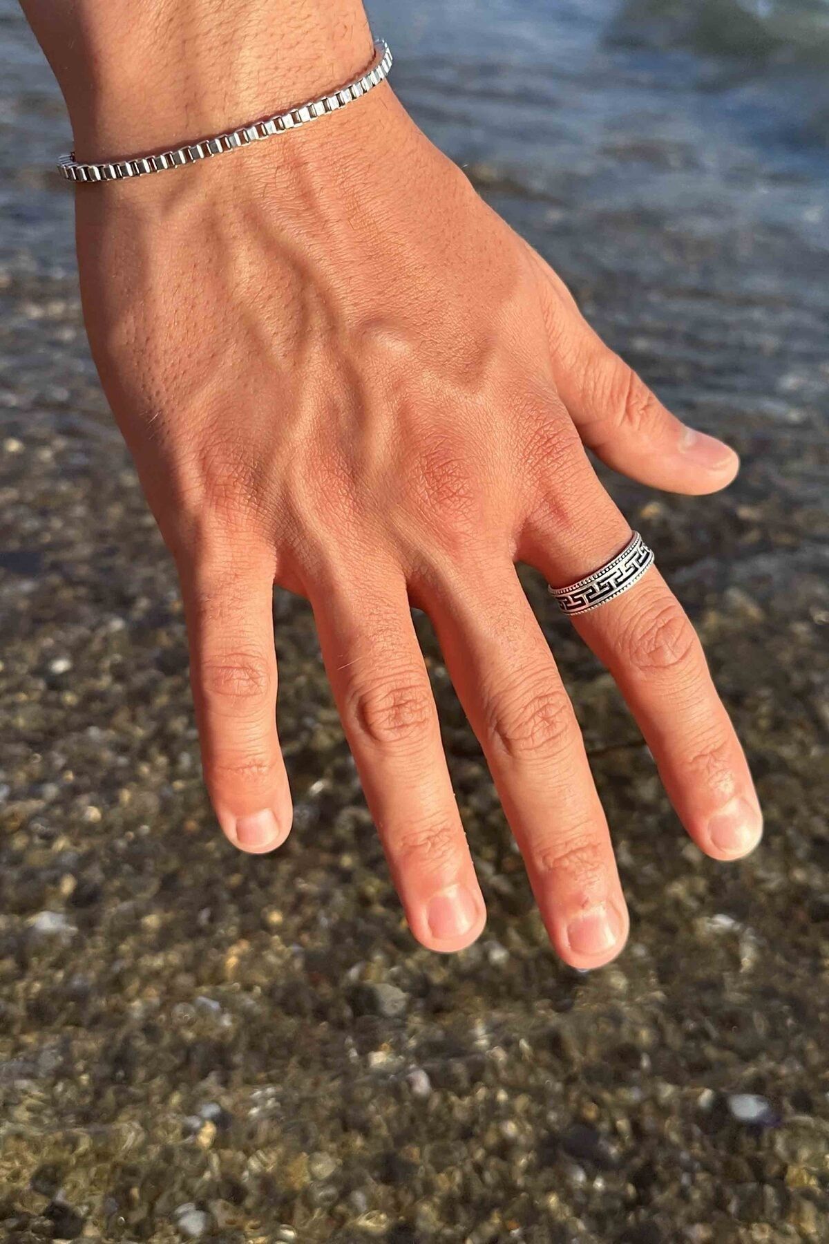 TREND COLLECT ON Silver Plated Wedding Ring Labyrinth Pattern