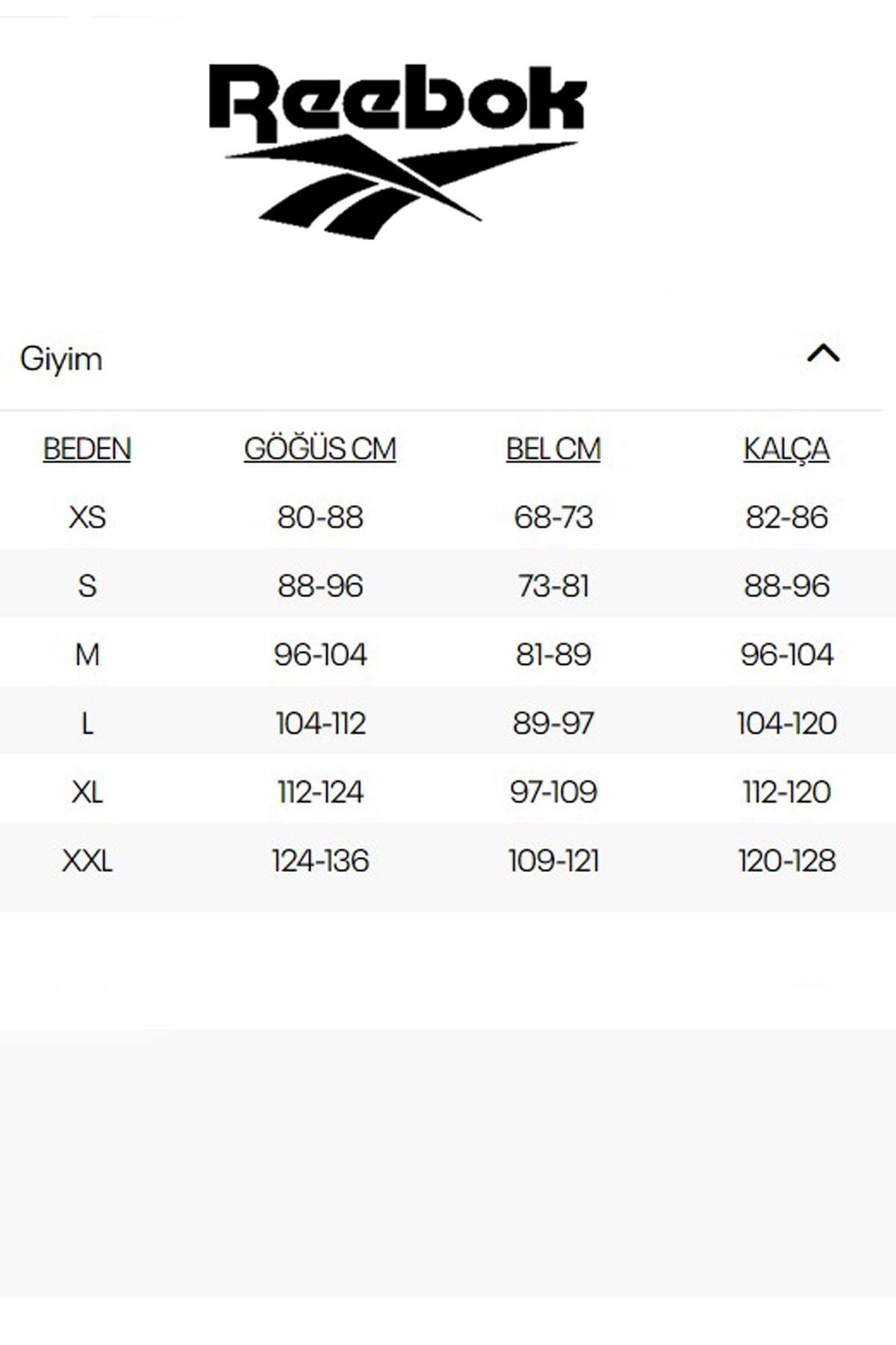 Reebok t shirt size chart discount