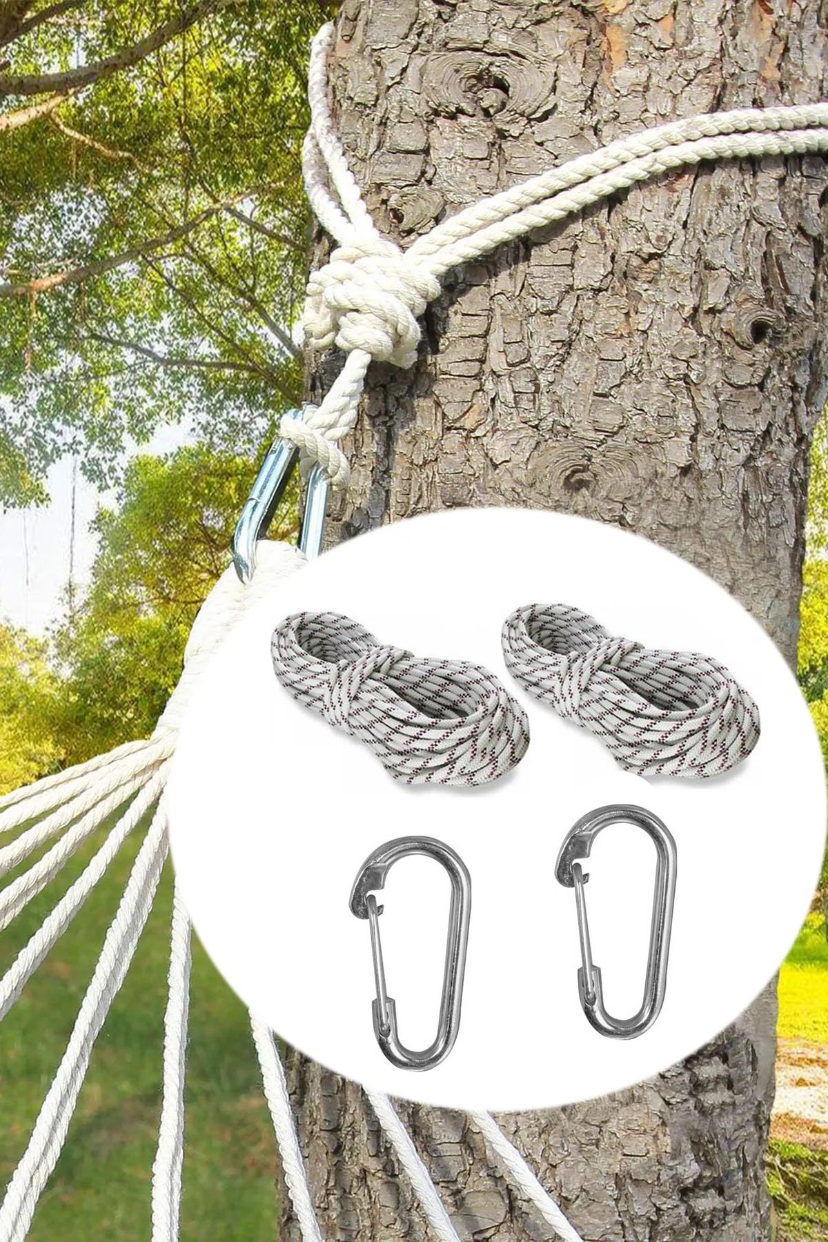 Berra Hayat Hammock Swing Carrier Hanging Rope Carabiner Set Camping Picnic Garden Hammock Tying Rope 2 Pieces