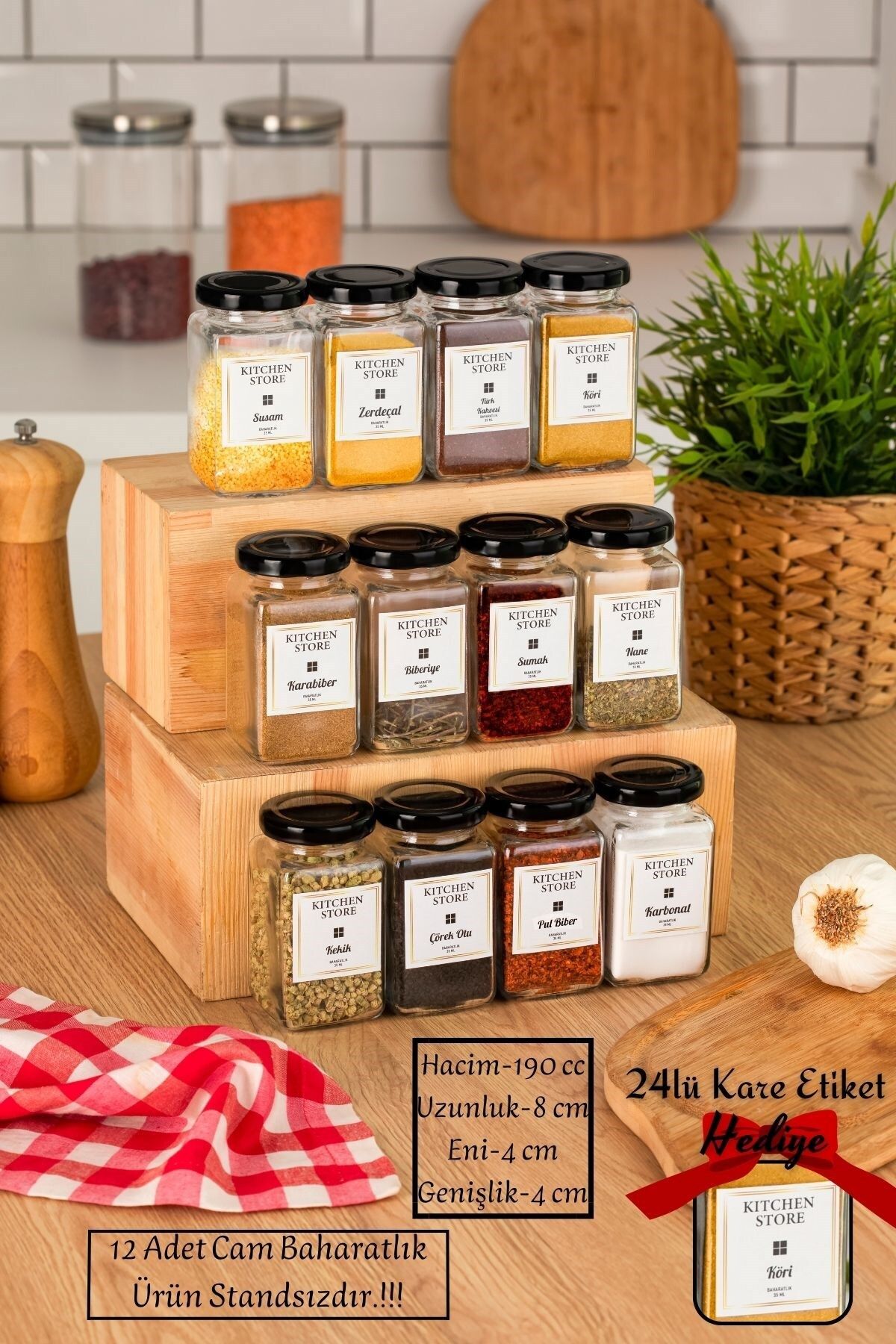 Labeled glass spice jars store