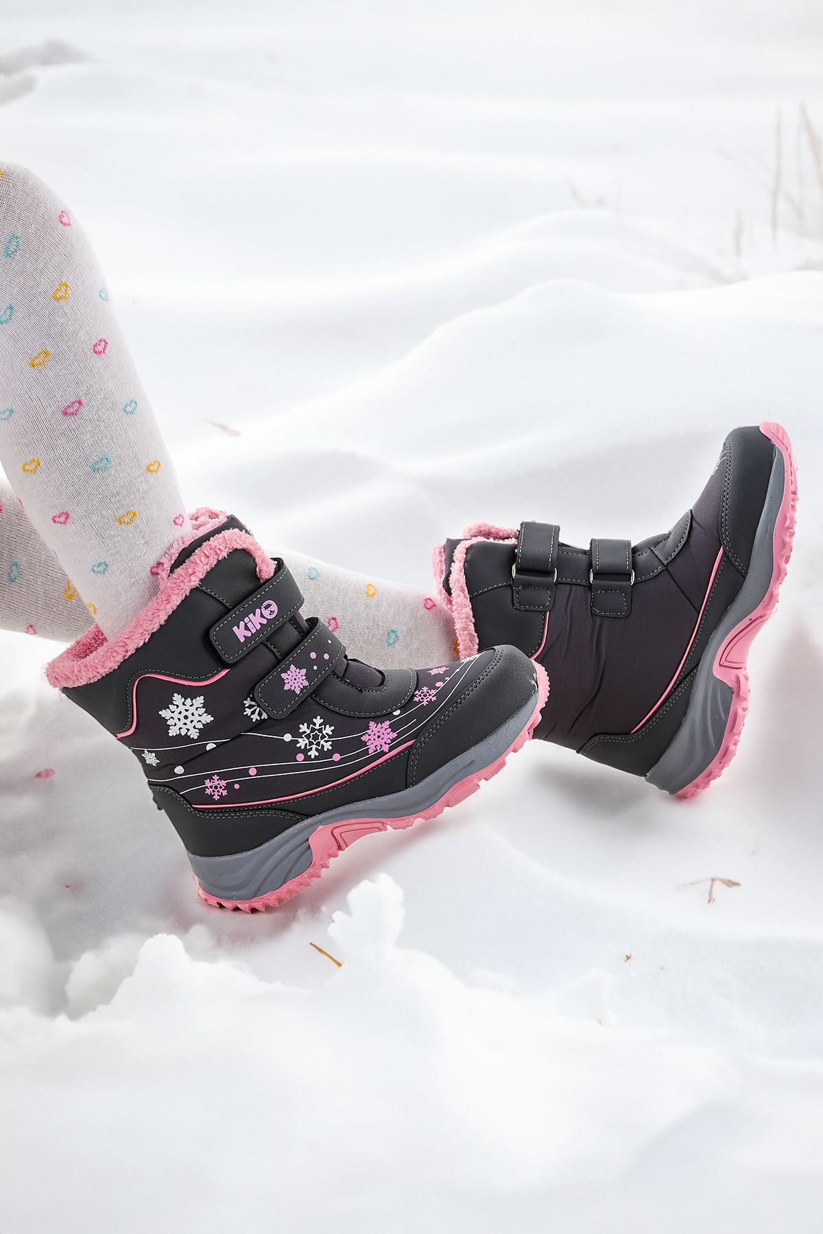 Kiko Kids Snowflake Velcro Girls Snow Boots Resistant to Cold
