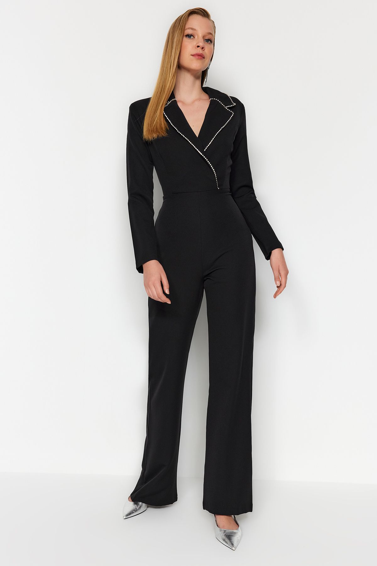 Womens black jumpsuit 2025 with sleeves