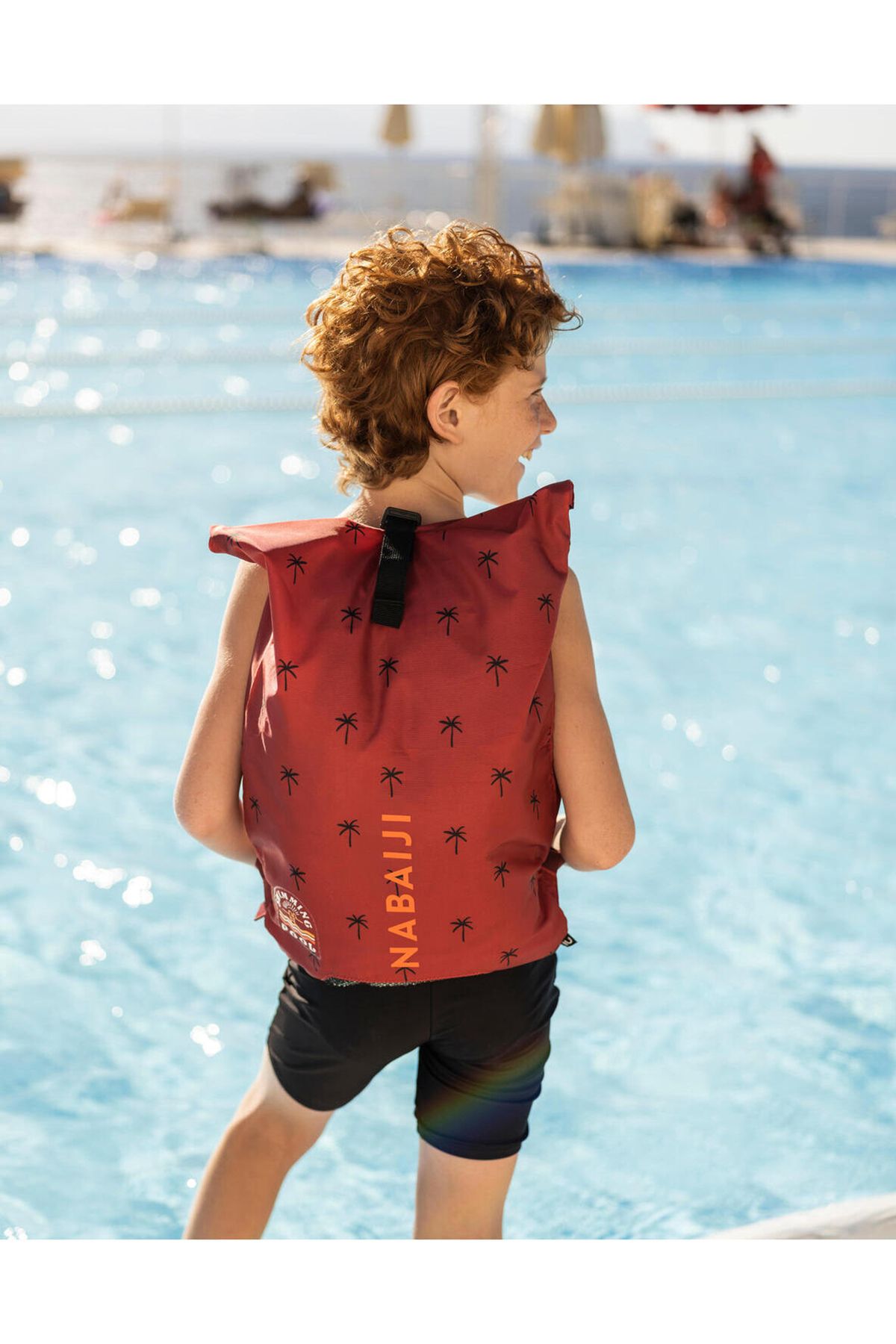 Decathlon Nabaiji Swimming Backpack Navy Blue Red Patterned