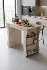Mutfak Masası Mutfak Adası Ada Masa Bar Masası Kahvaltı Masası Raflı Çok Amaçlı Dolap Modern Masa 120x60 cm 9835 Traverten