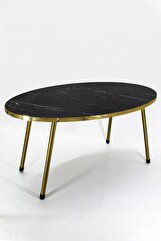 Gold Ayak Oval Orta Sehpa Bendir Siyah