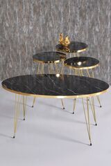Zigon Sehpa Ve Orta Sehpa Elips Set Gold Bendir Tel