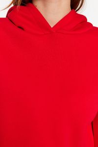 Trendyol Collection-Rotes, dickes Fleece innen, lockere Passform, kurzes Strick-Sweatshirt mit spanischen Ärmeln und Kapuze, TWOAW24SW00284 5