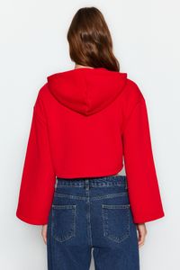 Trendyol Collection-Rotes, dickes Fleece innen, lockere Passform, kurzes Strick-Sweatshirt mit spanischen Ärmeln und Kapuze, TWOAW24SW00284 6