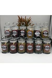Etiketli 12 Li Kıtchen Mini Kavanoz Baharatlık Ve Ölçü Kaşığı