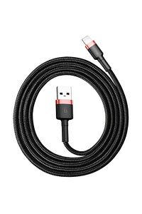 Cafule Serisi iPhone Lightning Örgülü 1 Metre 2.4A Kevlar Şarj ve Data Kablosu Red Black