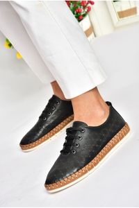 Fox Shoes-P555004703 Schwarze Schnür-Freizeitschuhe aus echtem Leder für Damen 4