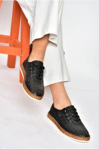 Fox Shoes-P555004703 Schwarze Schnür-Freizeitschuhe aus echtem Leder für Damen 2