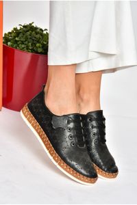 Fox Shoes-P555004703 Schwarze Schnür-Freizeitschuhe aus echtem Leder für Damen 3