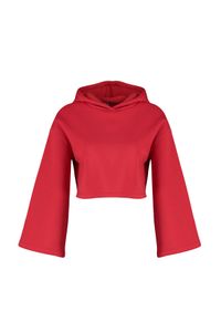 Trendyol Collection-Rotes, dickes Fleece innen, lockere Passform, kurzes Strick-Sweatshirt mit spanischen Ärmeln und Kapuze, TWOAW24SW00284 7