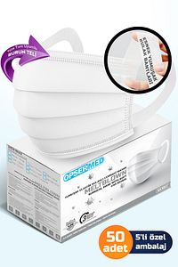 3 Katlı Meltblownlu Burun Telli Cerrahi Maske 50'li (Yumuşak Elastik Kulaklı) Beyaz