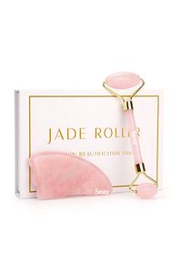 Pembe Kuvars Quartz Jade Roller ve Guasha Yüz Masaj Aleti Takımı Face Premium
