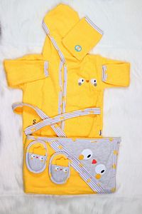 Unisex Bebek Sarı Civciv Bornoz Havlu Takımı