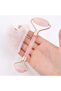 Pembe Kuvars Gua Sha Taşı Masaj Aleti Ve Face Roller 2'li Set 1. Sınıf Özel Kutulu