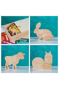 Özel Ahşap Kutusunda Doğal Ağaç Puzzle Hobi Boyama Hayvanlar Serisi Seti 104