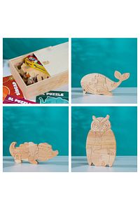 Ahşap Kutusunda Doğal Ağaç Puzzle Hobi Boyama Hayvanlar Serisi Seti 105