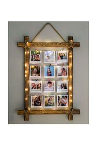 Mandallı Ahşap Işıklı Resim Çerçevesi Ipli Fotoğraf Askısı