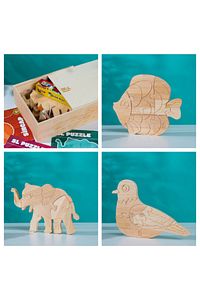 Özel Ahşap Kutusunda Doğal Ağaç Puzzle Hobi Boyama Hayvanlar Serisi Seti 109
