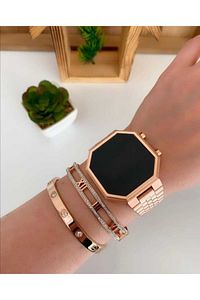 Yeni Model Rose Gold Renk Led Watch Dijital Çelik Kasa Unisex Kol Saati