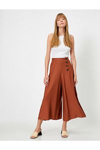 Genis Paça Dügmeli Crop Pantolon