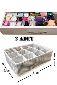 2 Adet 12 Bölmeli Organizer Çekmece Içi Düzenleyici Gri-beyaz