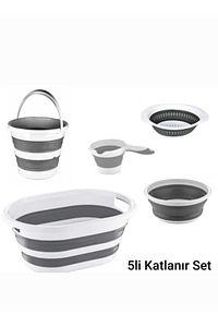 Katlanabilir Multi 5’li Set - Sepet Kova Maşrapa Badya Süzgeç