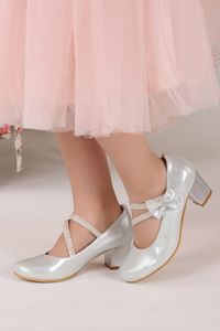 Kiko Kids-Silberfarbene Kiko 750 Daily Ballerina-Schuhe mit 4 cm Absatz für Mädchen 3