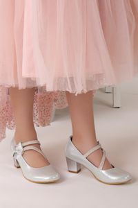 Kiko Kids-Silberfarbene Kiko 750 Daily Ballerina-Schuhe mit 4 cm Absatz für Mädchen 2
