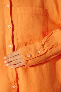 Trendyol Collection-Orange 100% Linen Oversize Shirt TWOSS23GO00443 5