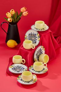 بابيون-طقم فناجين قهوة فاخرة من السيراميك مكون من 12 قطعة بنمط الليمون بتصميم أصلي لـ 6 أشخاص، فنجان قهوة 1