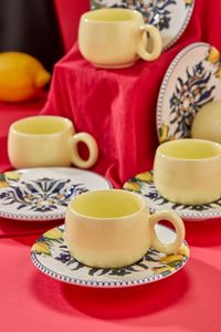 بابيون-طقم فناجين قهوة فاخرة من السيراميك مكون من 12 قطعة بنمط الليمون بتصميم أصلي لـ 6 أشخاص، فنجان قهوة 3