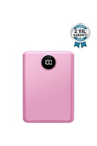 Mini Pro Led Ekran 10.000 Mah 2 Çıkışlı Taşınabilir Şarj Cihazı Powerbank Pembe