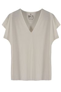 Vogue V Yaka Ekru Basic Viskon T-shirt