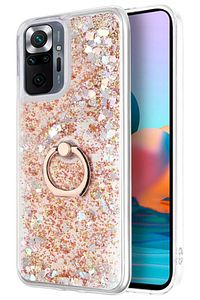 Redmi Note 10 Pro Kılıf Yüzüklü Standlı Korumalı Şeffaf Simli Pullu