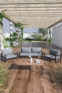 Kobalt Bahçe Balkon Oturma Takımı Sehpalı 2+1+1 Gri
