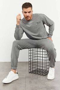 Gri Melanj Erkek Casual O Yaka Oversize Lastik Paça Eşofman Takımı - 85120